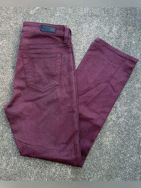 AG Women’s Mari Mid Rise Slim Straight Coated Denim Jeans Size 29 LT Winery NWT